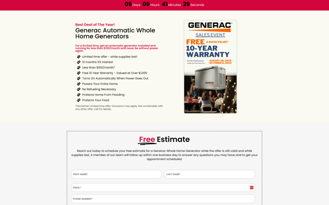 Generators | Generac Program | Free 10 Year Warranty | 2023 | V1